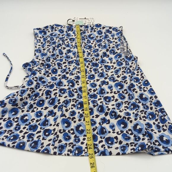 41 Hawthorn Blue and White Floral Wrap Sleeveless Blouse Top Size Large - Picture 7 of 8